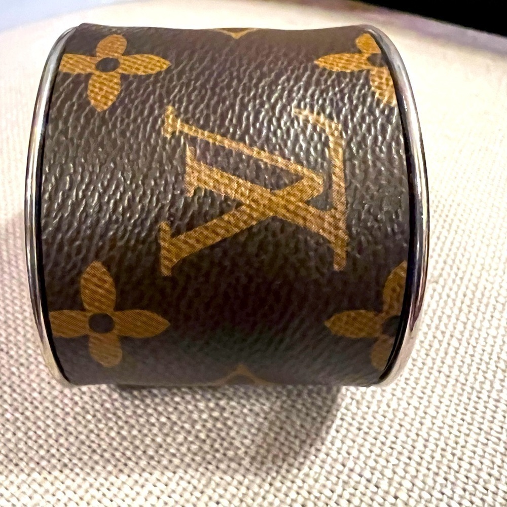 Authentic LOUIS‎ VUITTON patch inlayed on a 2” NICKEL CUFF - handmade